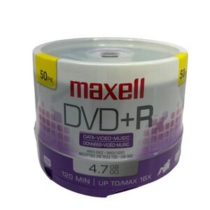 Maxell DVD+R 4.7GB 120 Min 16x Blank Recordable Media 50 Pack Spindle New Sealed